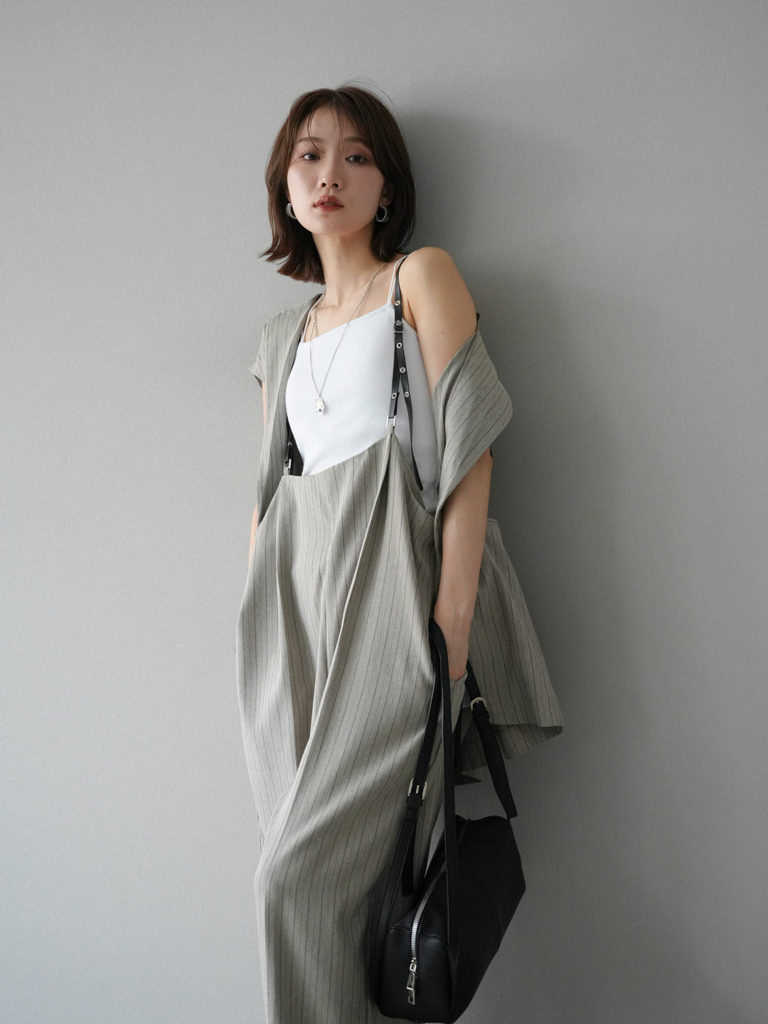 [SET]ヘリンボーンストライプジレ+ヘリンボーンストライプサロペット(2set)