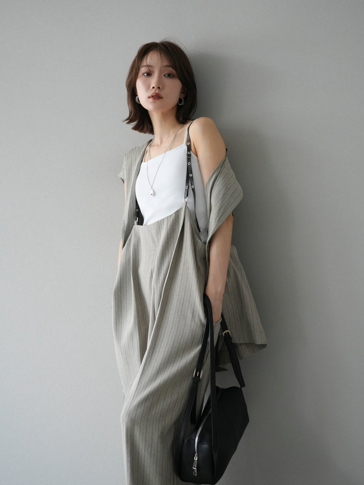 [SET]ヘリンボーンストライプジレ+ヘリンボーンストライプサロペット(2set)