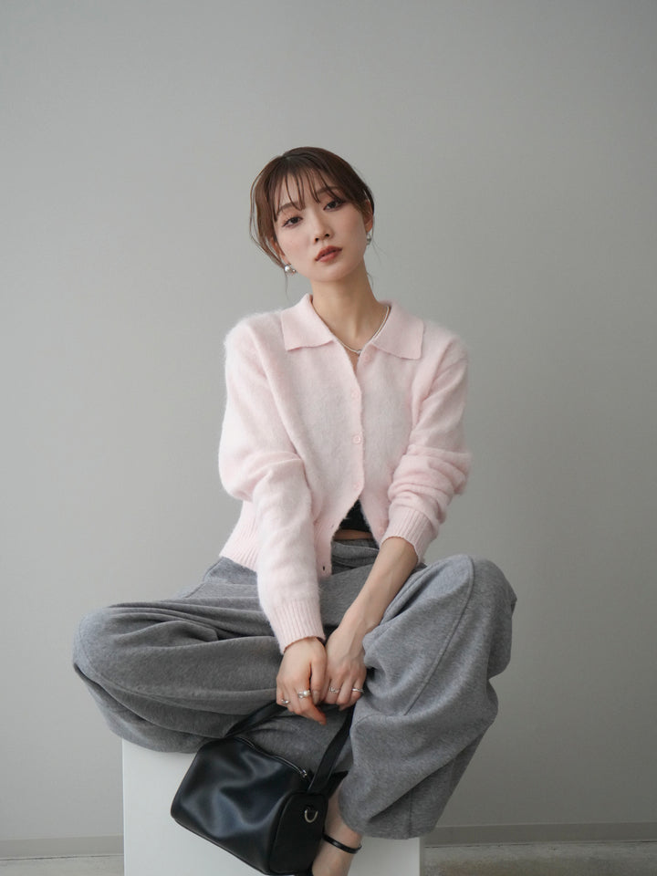 [予約]モヘア衿付きボタンプルオーバー/pink