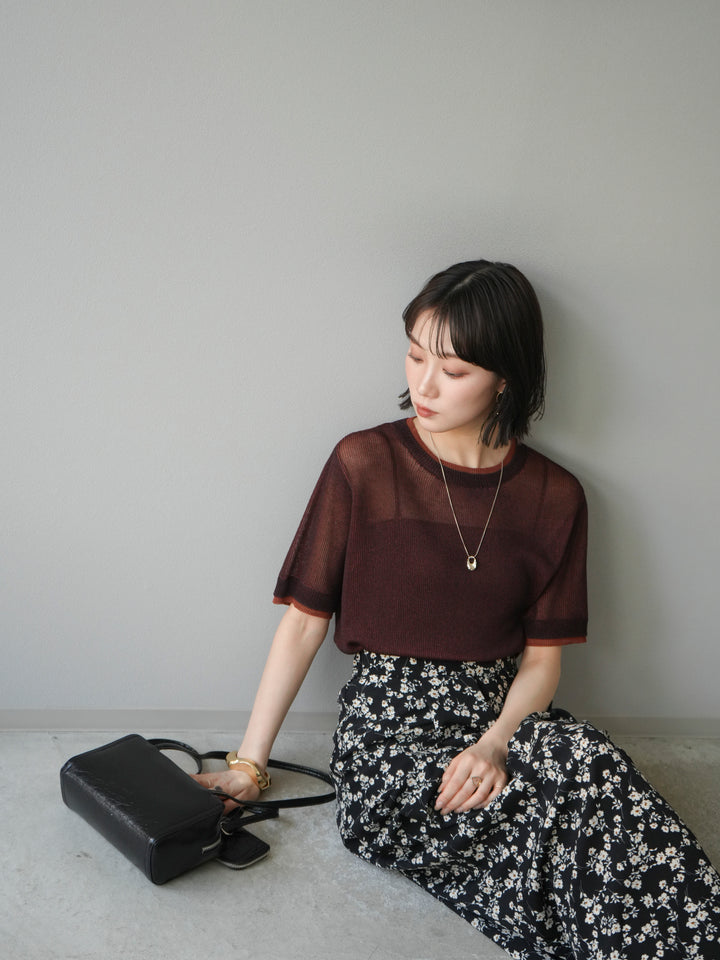 [SET]リネンタッチ配色二重臼ハーフニットトップス+選べるアソート柄スカートセット(2set)