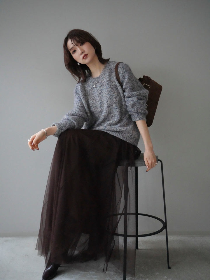 [SET]ロゴラベルミックスヤーンニットプルオーバー+ロゴラベルミックスヤーンニットプルオーバー(2set)