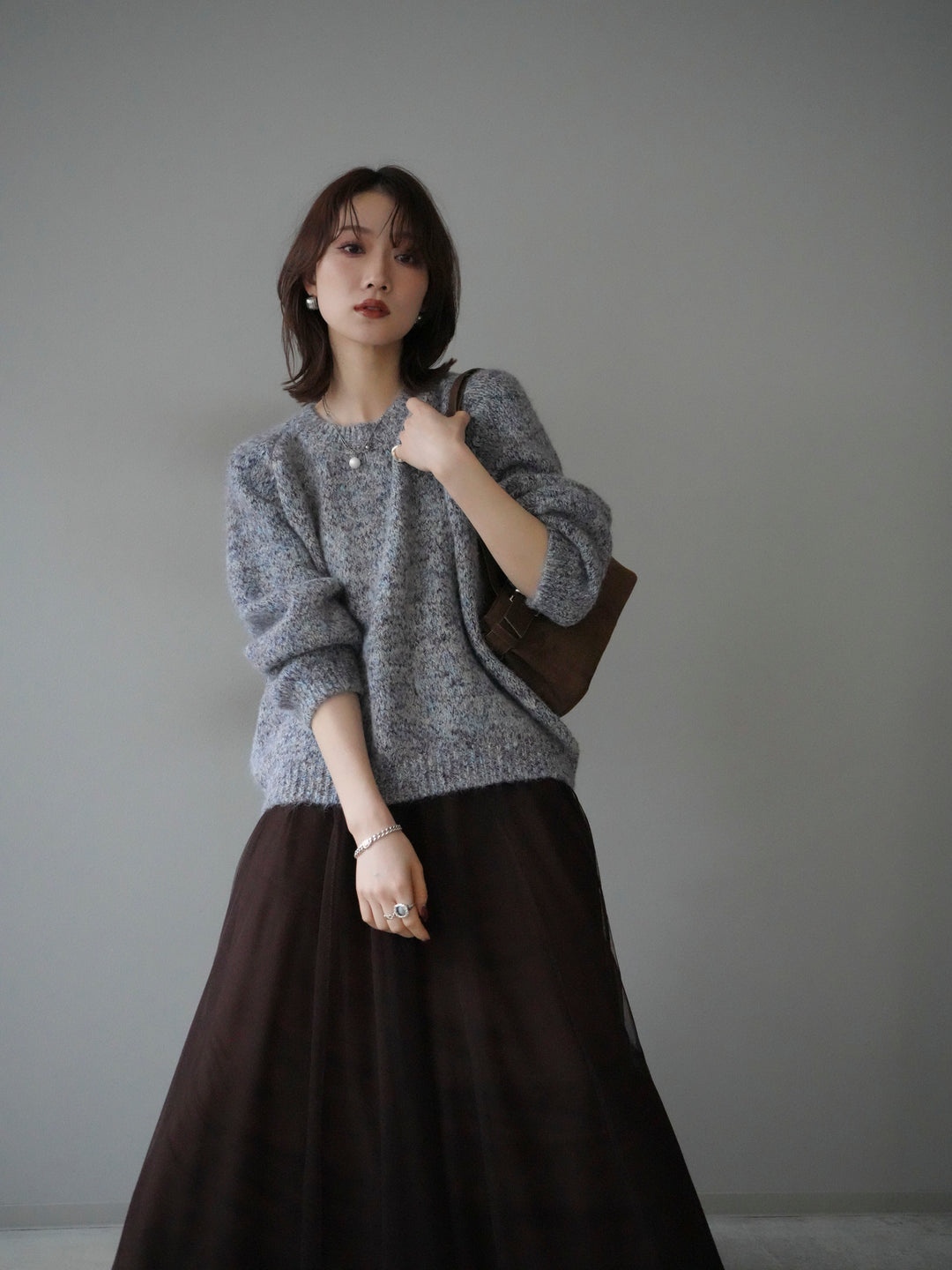 [SET]ロゴラベルミックスヤーンニットプルオーバー+ロゴラベルミックスヤーンニットプルオーバー(2set)