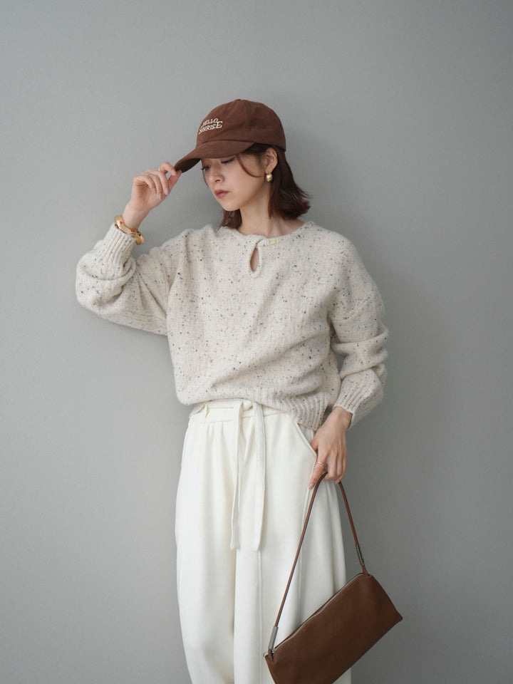 [予約]ツイストネックラメネップヤーンニットプルオーバー/ivory