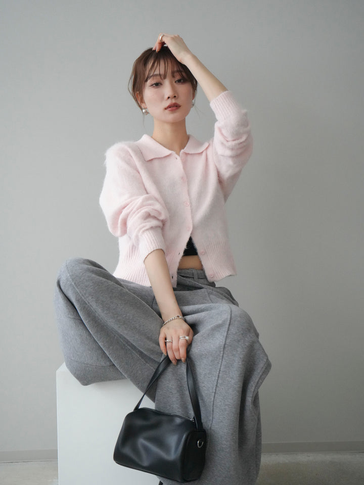 [予約]モヘア衿付きボタンプルオーバー/pink