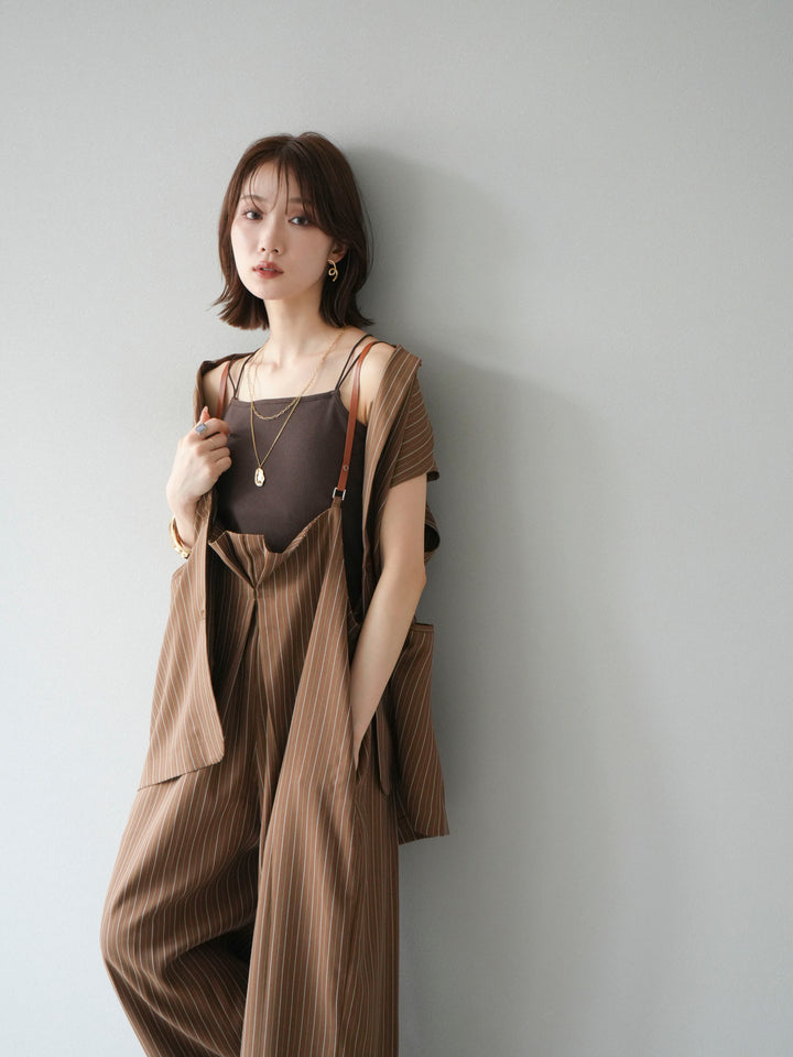 【着回しセット】[SET]ヘリンボーンストライプジレ+シアー切替ベロアトップス+ヘリンボーンストライプサロペット(3set)