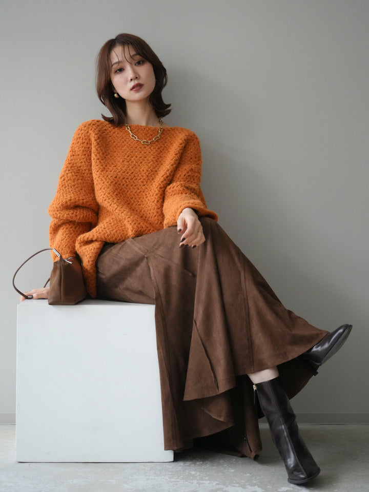 [予約]ワッフル編みオーバーニットプルオーバー/mustard