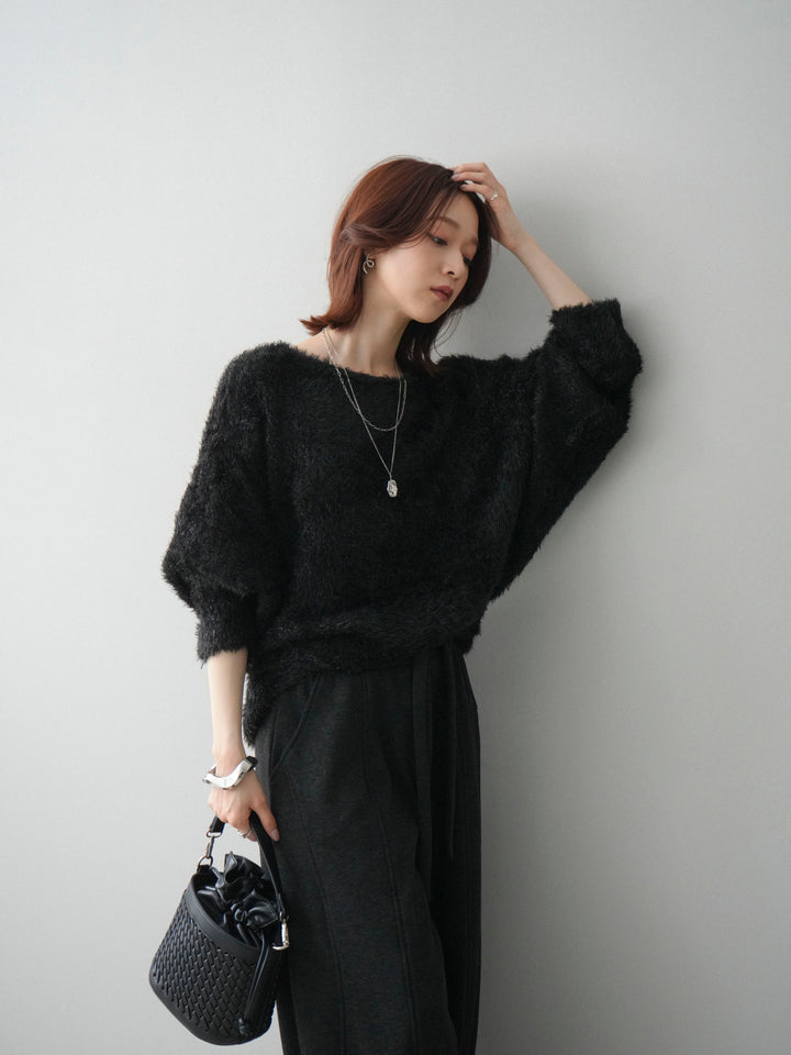 [予約]ラメシャギードルマンニットプルオーバー/black