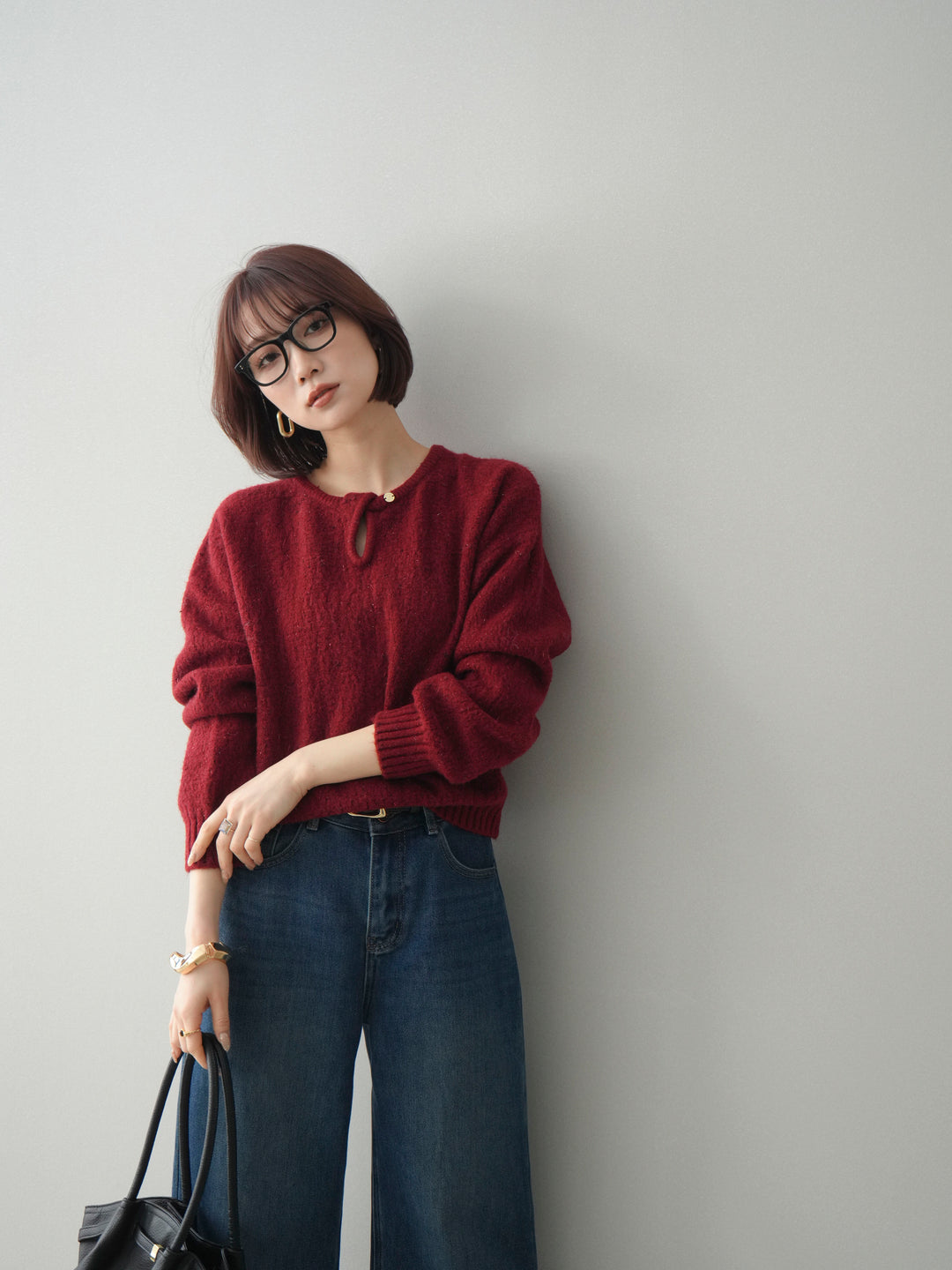 [SET]ツイストネックラメネップヤーンニットプルオーバー+ツイストネックラメネップヤーンニットプルオーバー(2set)