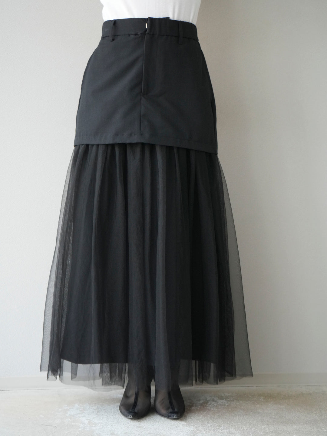 [予約]エステル切替チュールスカート/ブラック
