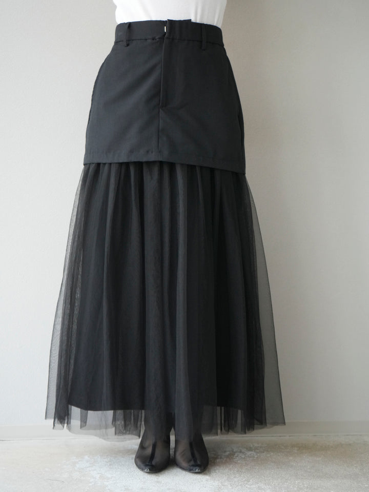 [予約]エステル切替チュールスカート/ブラック