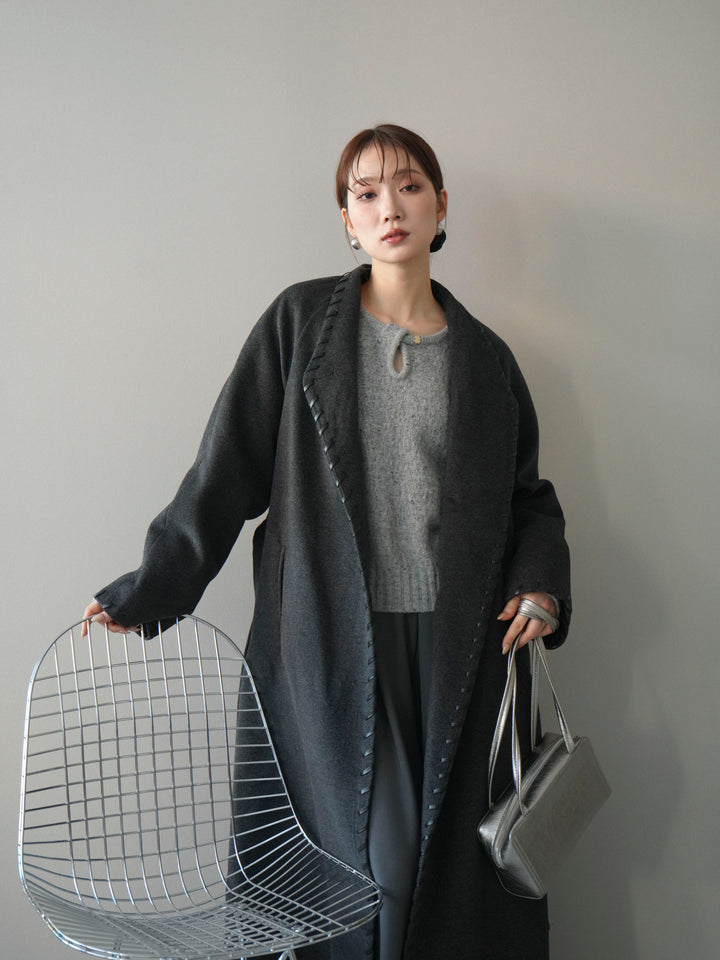 [予約]ハンドステッチ裏中綿ロングコート/charcoal