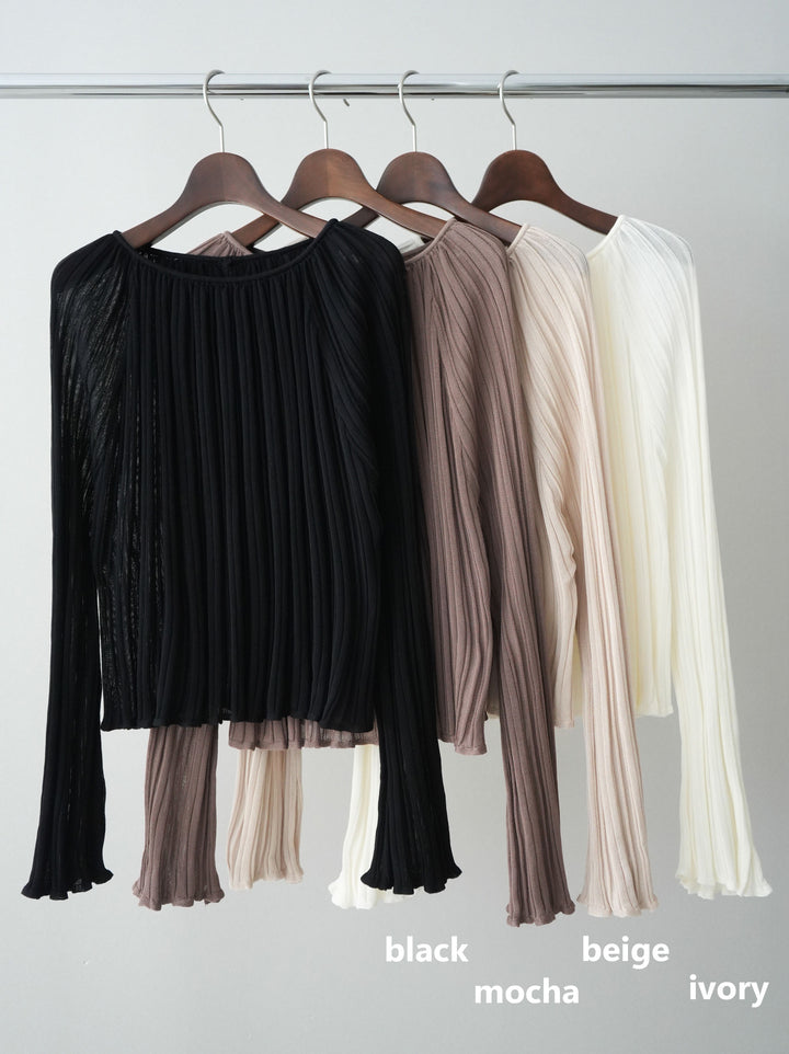 [SET]プリーツシアーフレアスリーブニットトップス+センターシームフレアパンツ(2set)