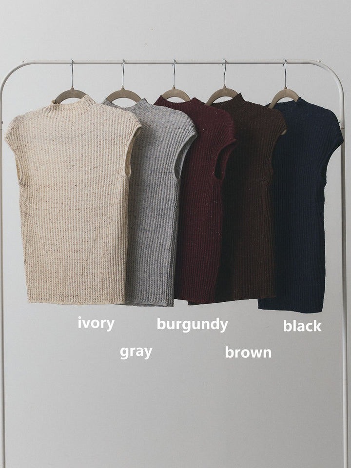 【Allure】[SET]ミックスヤーンデザインリブフレンチスリーブニット+デザインタックセンターシームアイドパンツ(2set)