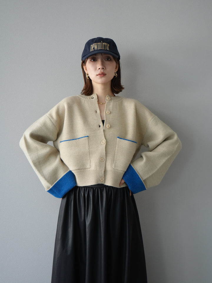 [予約]バイカラーオーバーニットカーディガン/アイボリー