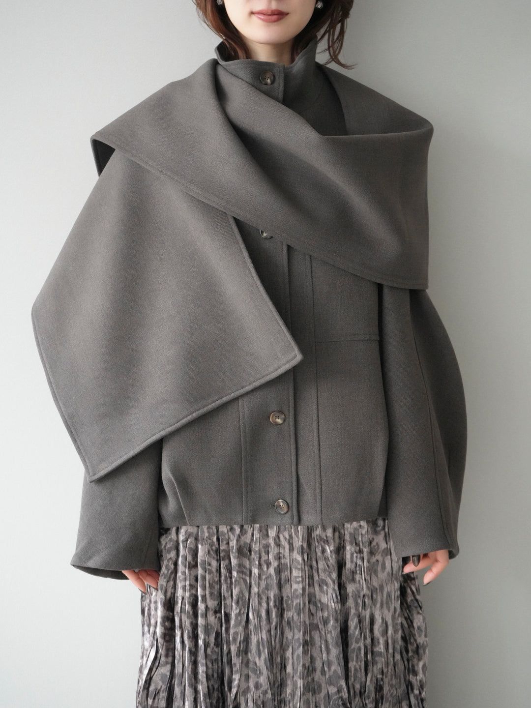 [予約]ストール付きミディアムコート/brown