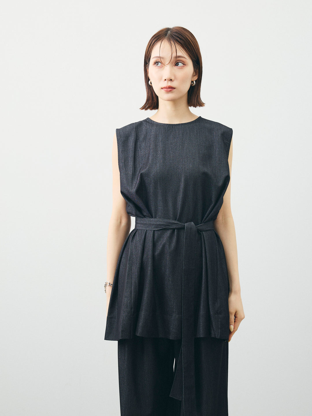 [SET]テンセルデニムノースリーブ＆ワイドパンツSET UP (2set)