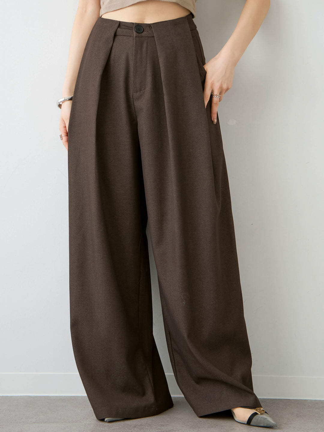 [予約]ニューベルトループワイドパンツ/brown