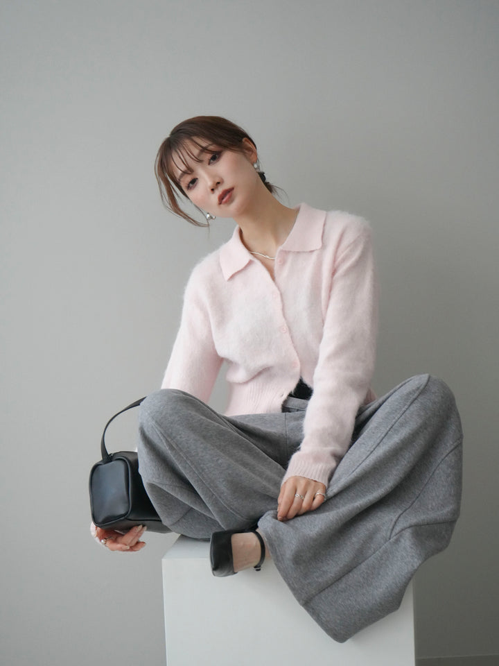 [予約]モヘア衿付きボタンプルオーバー/pink