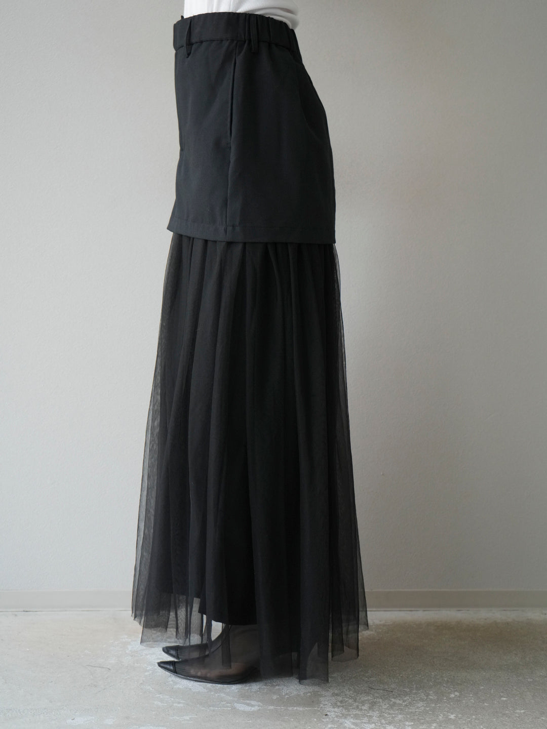 [予約]エステル切替チュールスカート/ブラック