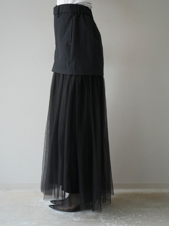 [予約]エステル切替チュールスカート/ブラック