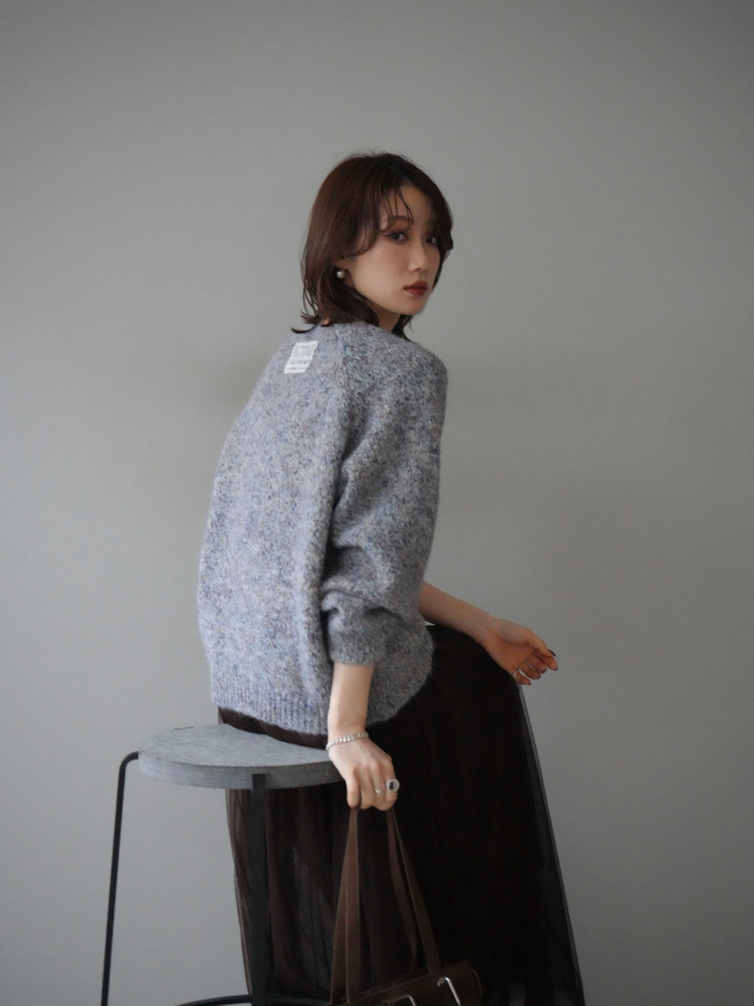 [SET]ロゴラベルミックスヤーンニットプルオーバー+選べるアクセセット(2set)