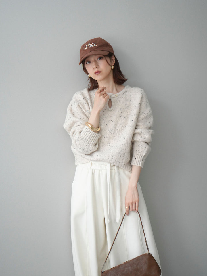 [SET]ツイストネックラメネップヤーンニットプルオーバー+ウエストベルトカーブラインスエットパンツ(2set)