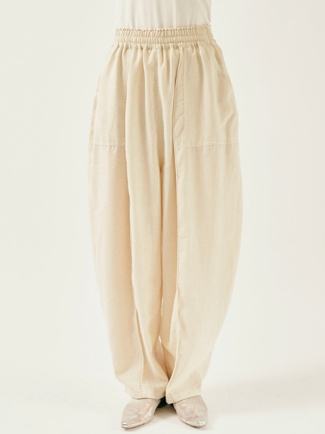 [予約]リネンライクベイカーバルーンパンツ/アイボリー