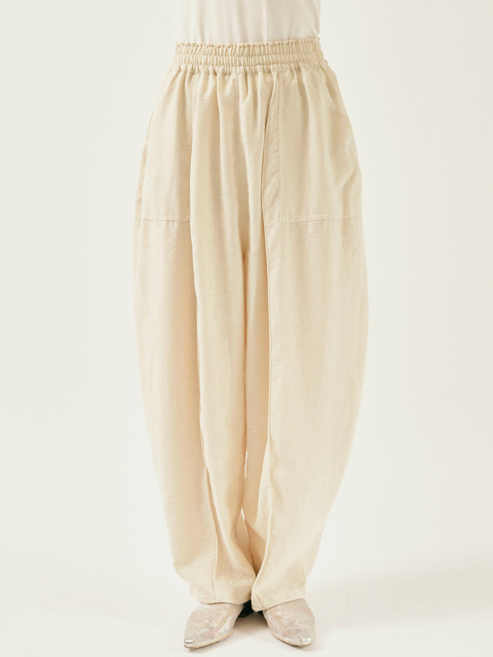 [予約]リネンライクベイカーバルーンパンツ/アイボリー
