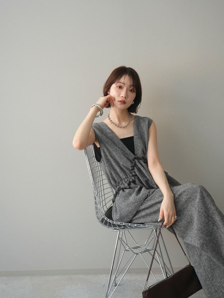 [SET]3WAYミックスツイードギャザーオールインワン+選べるアクセセット(2set)