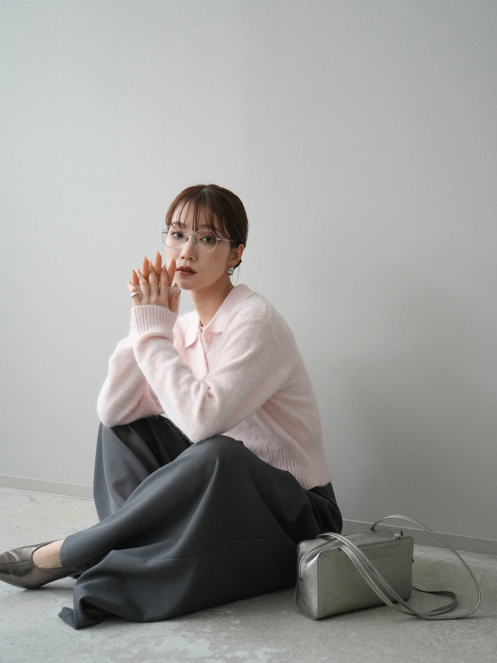 [SET]モヘア衿付きボタンプルオーバー+テープベルトタックバギーパンツ(2set)