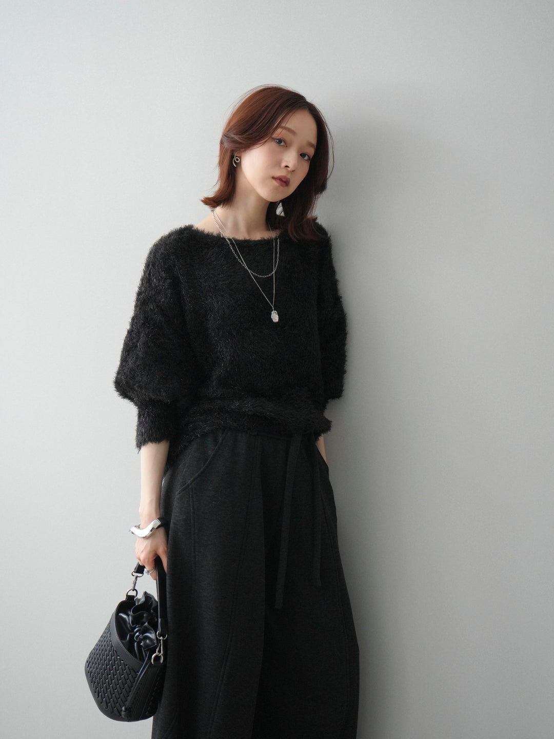 [予約]ラメシャギードルマンニットプルオーバー/black