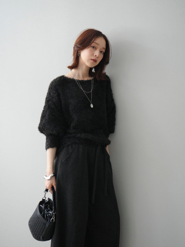 [予約]ラメシャギードルマンニットプルオーバー/black