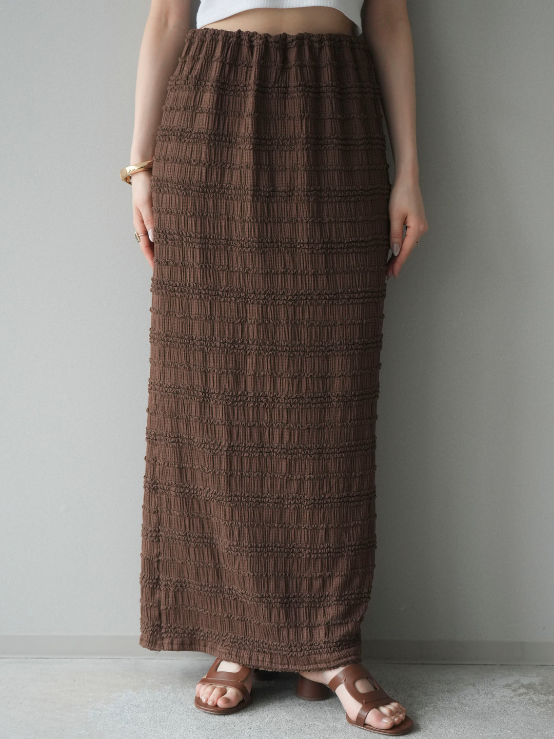 [予約]リップルIラインスカート/brown