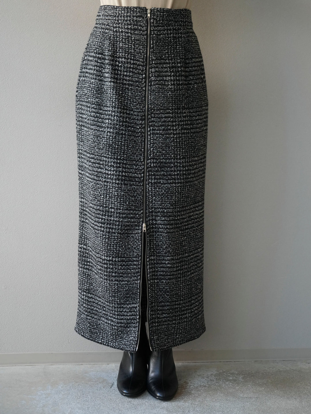 [予約]ツイードジップタイトスカート/black