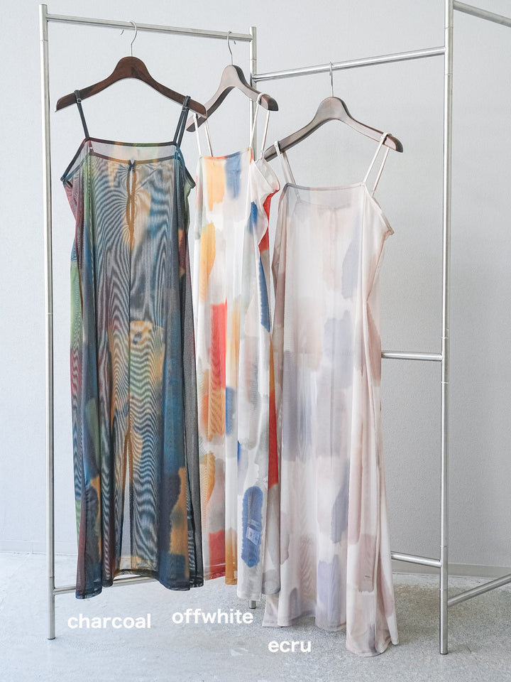 [SET]水彩アートシアーキャミワンピース+カップ付きバッククロスキャミソール(2set)