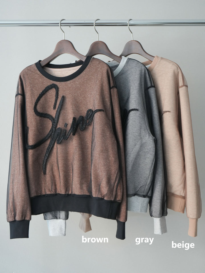 [SET]チュールレイヤードロゴスエットプルオーバー+サテンプリーツマキシスカート(2set)