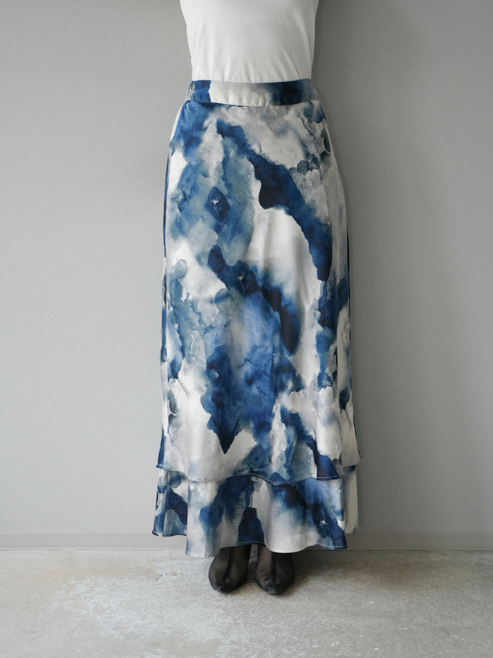 [予約]ニュアンスサテンフリルスカート/アイボリー×ブルー