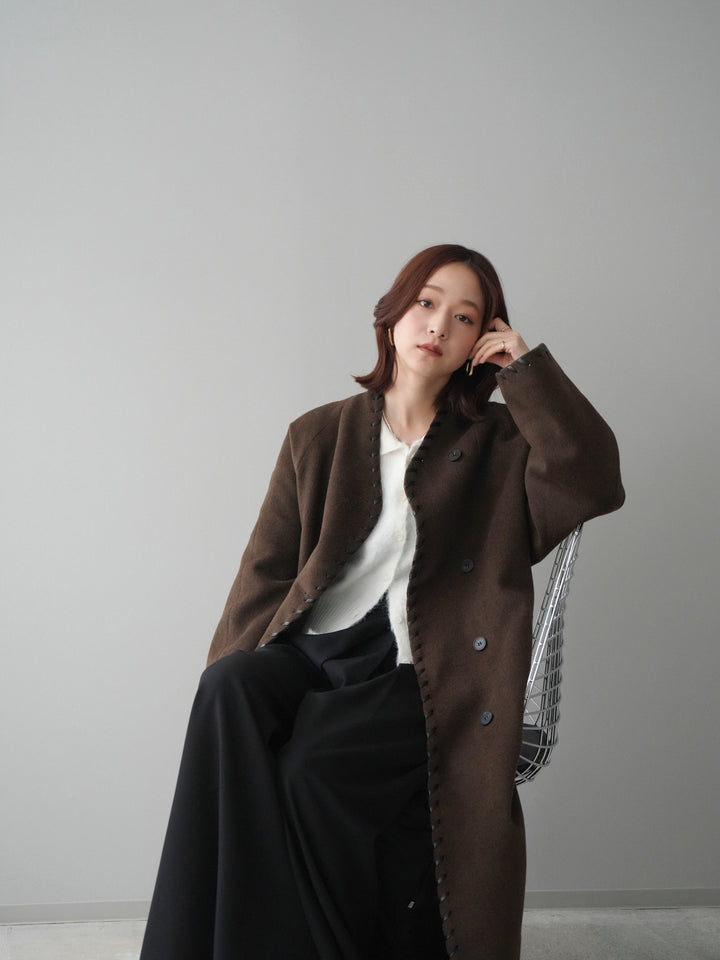 [SET]ハンドステッチ裏中綿ロングコート+テープベルトタックバギーパンツ(2set)