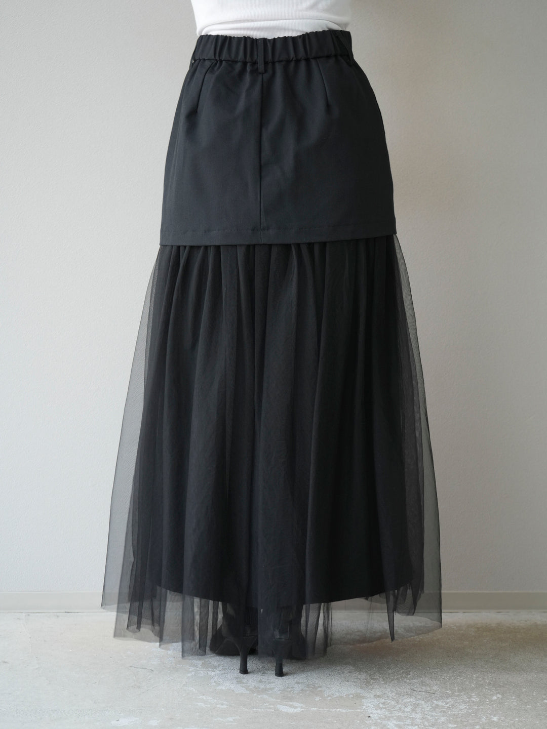 [予約]エステル切替チュールスカート/ブラック
