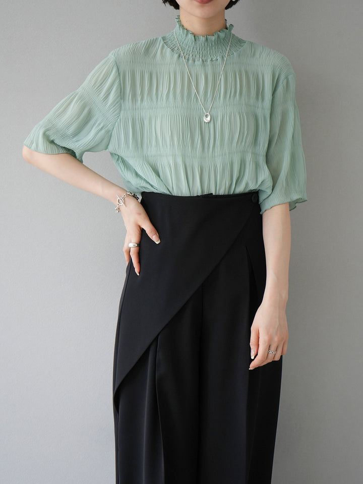 [Pre-order] Shirring Chiffon Half Sleeve Blouse/Mint