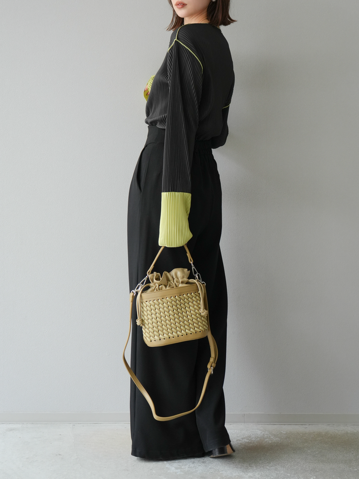 [予約]バイカラープリーツトップス/チャコール