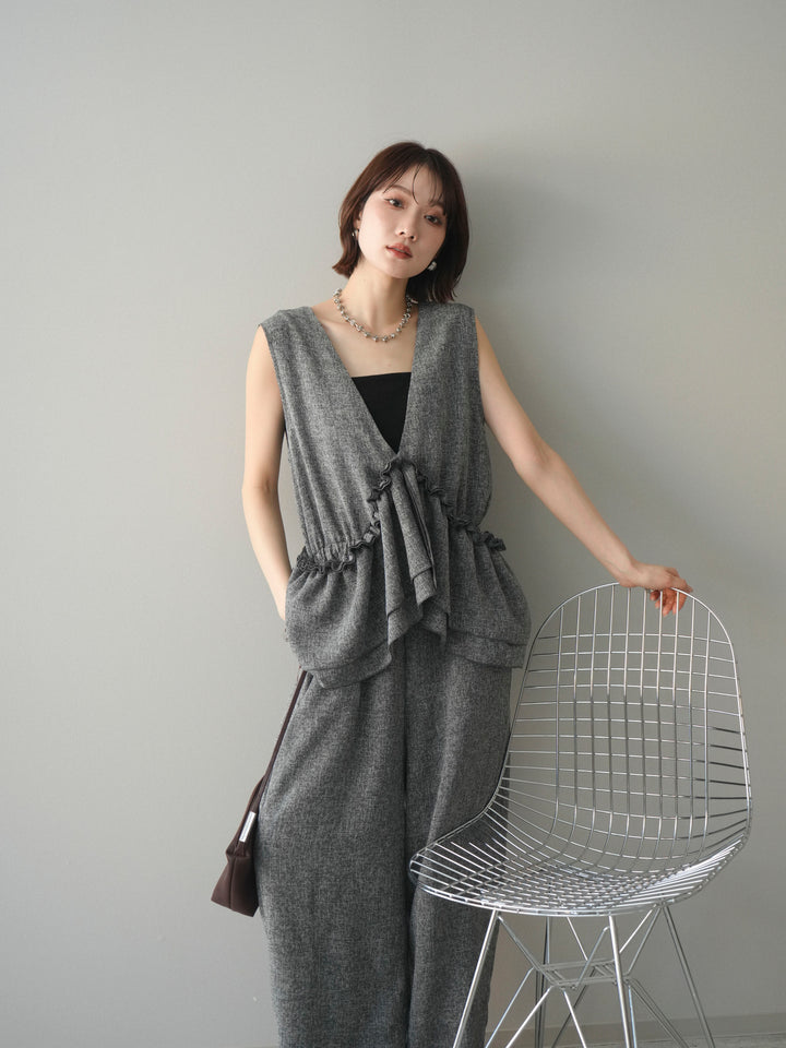 [SET]3WAYミックスツイードギャザーオールインワン+選べるアクセセット(2set)