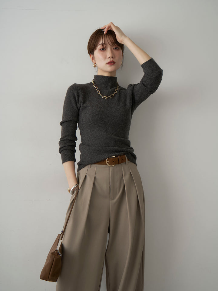 [予約]リブモックネックニットトップス/darkgray