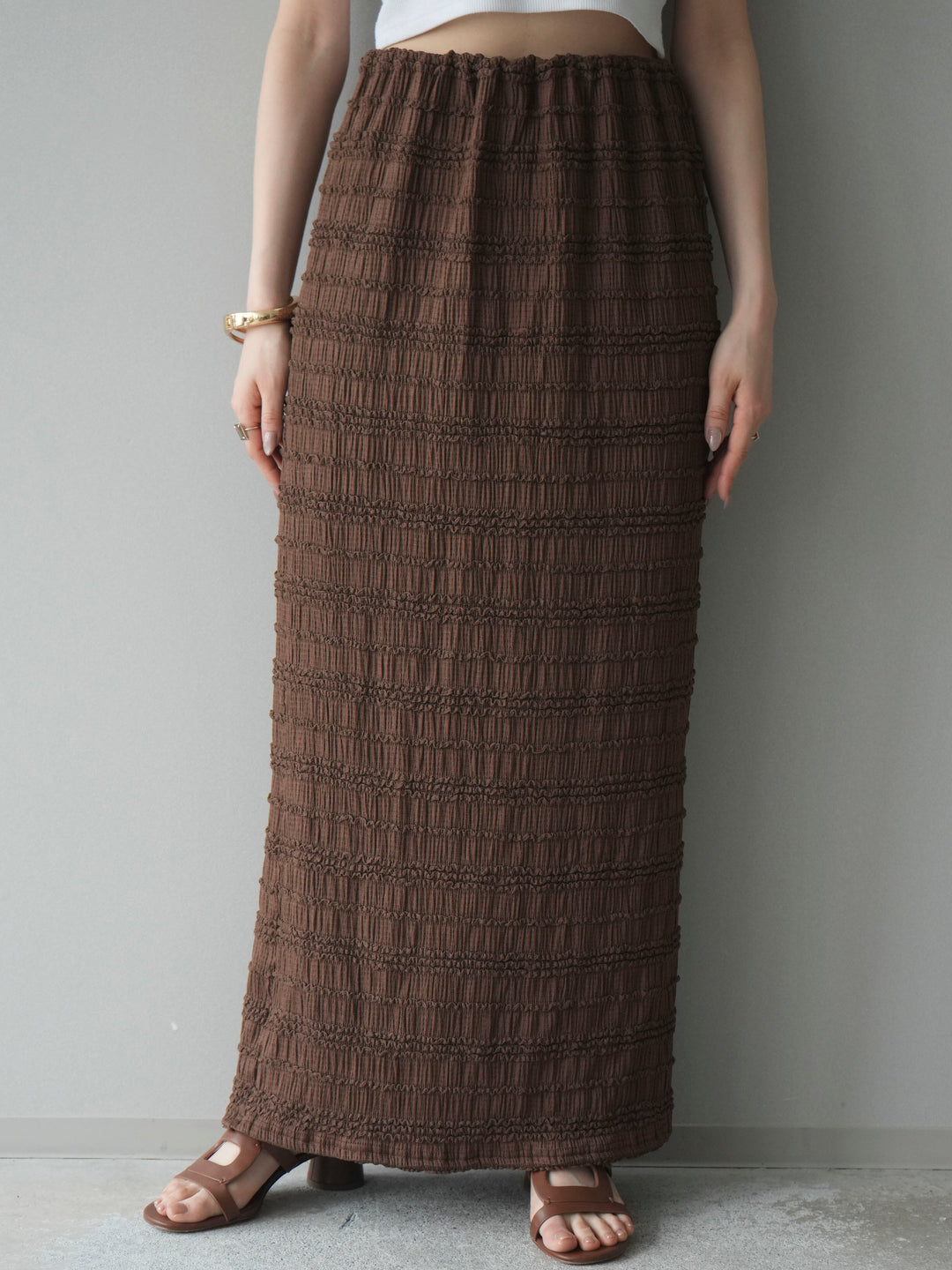[予約]リップルIラインスカート/brown