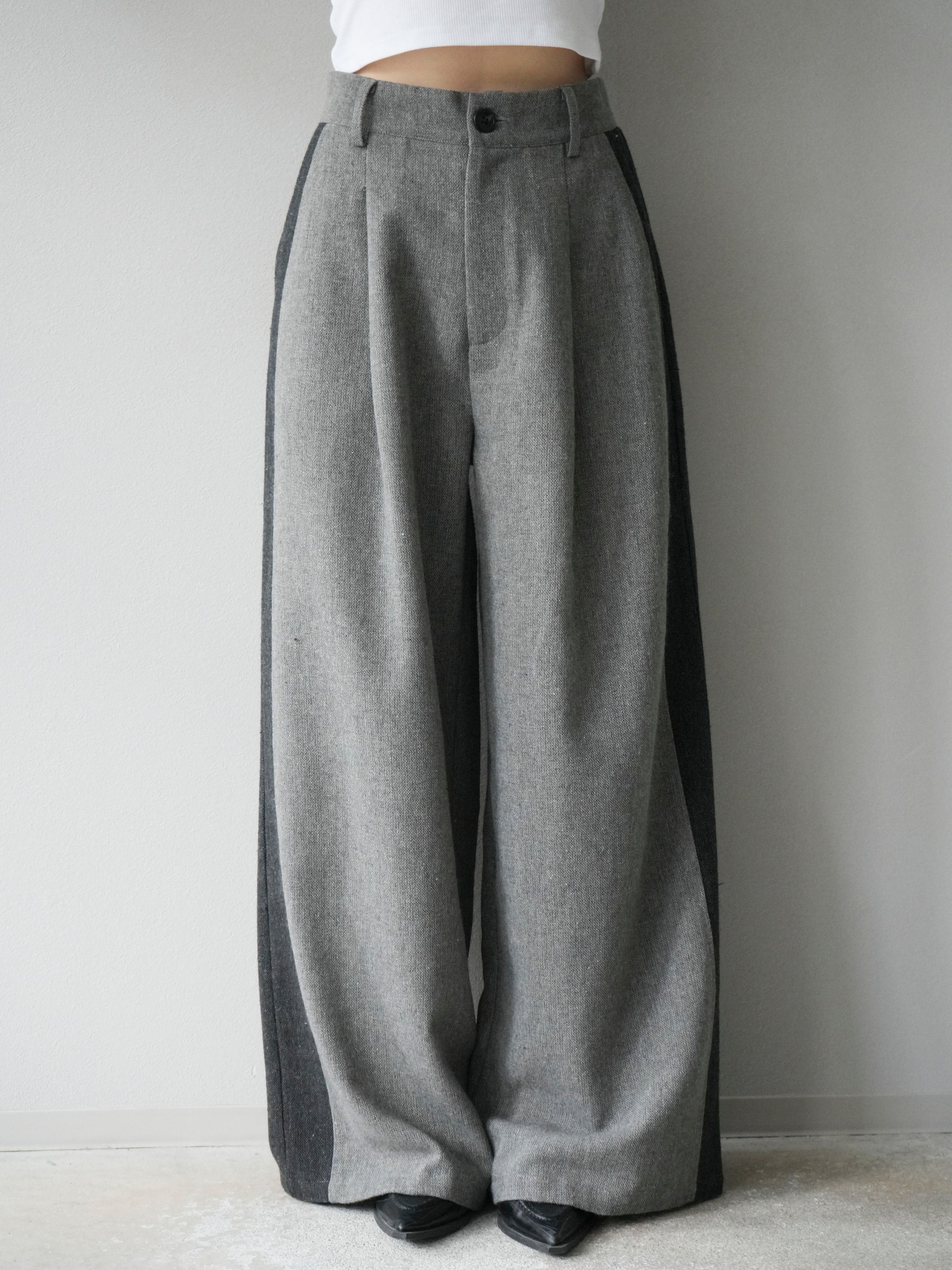 予約]ツイードサイド配色ワイドパンツ/グレー – Lumier