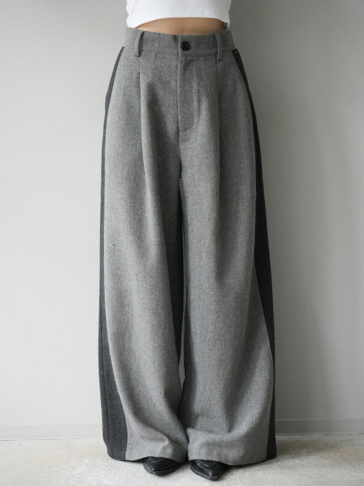 【預購】粗花呢側色寬褲/灰色