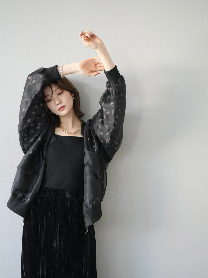 [予約]フラワーチュールドッキングブルゾン/ブラック