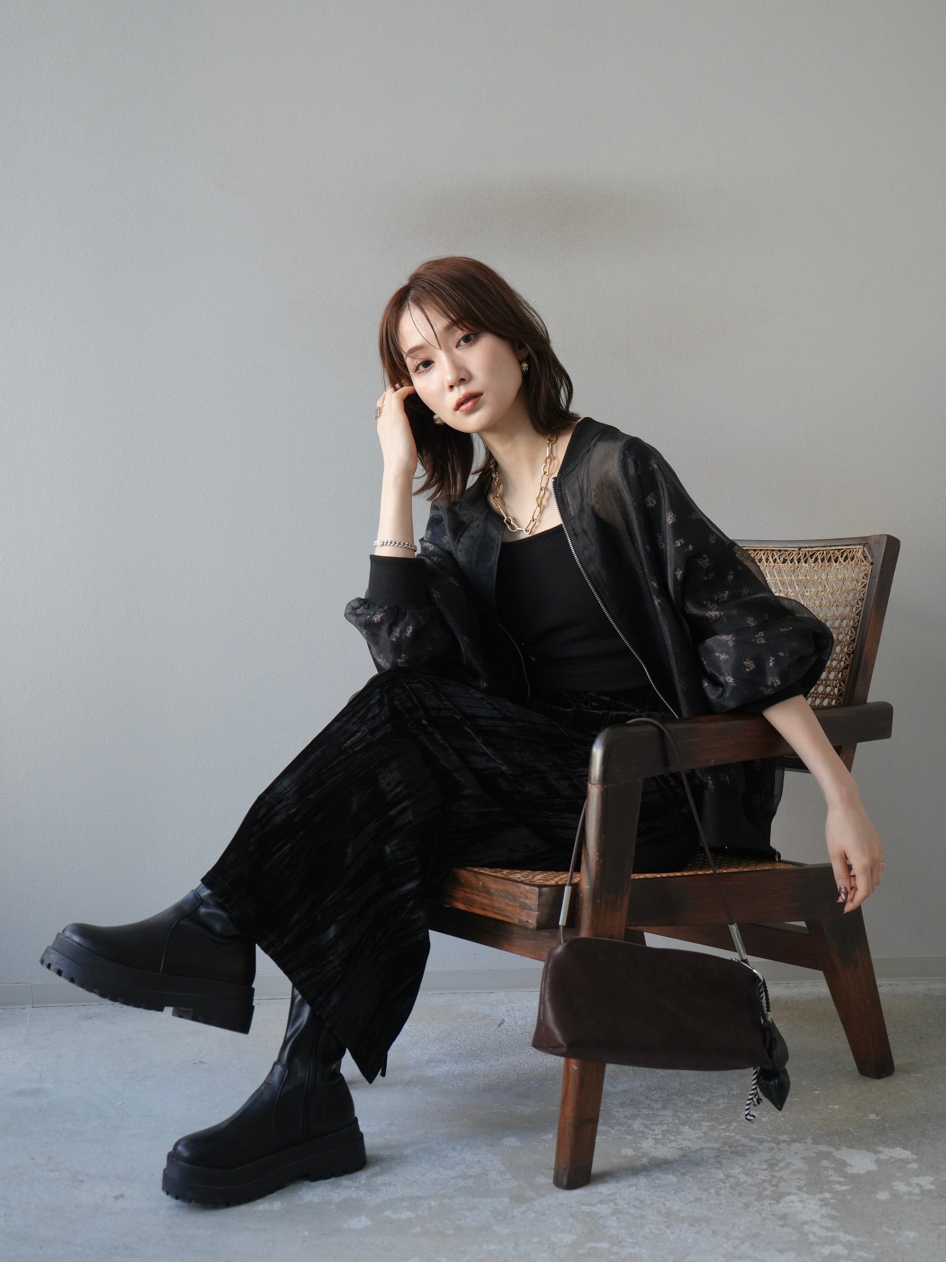 予約]フラワーチュールドッキングブルゾン/ブラック – Lumier