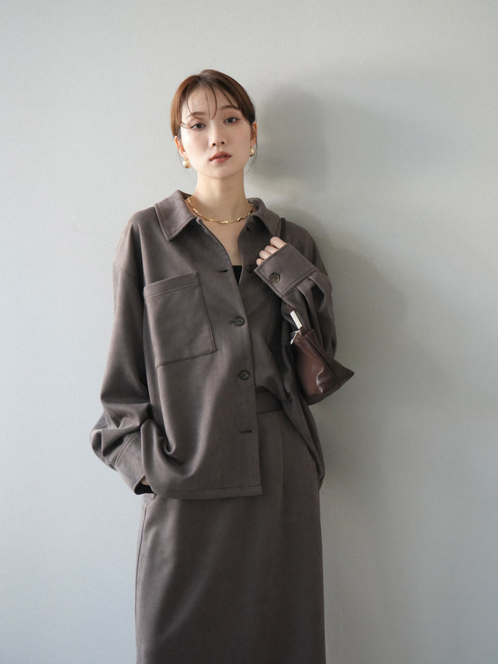 [予約]スエードシャツジャケット/チャコール