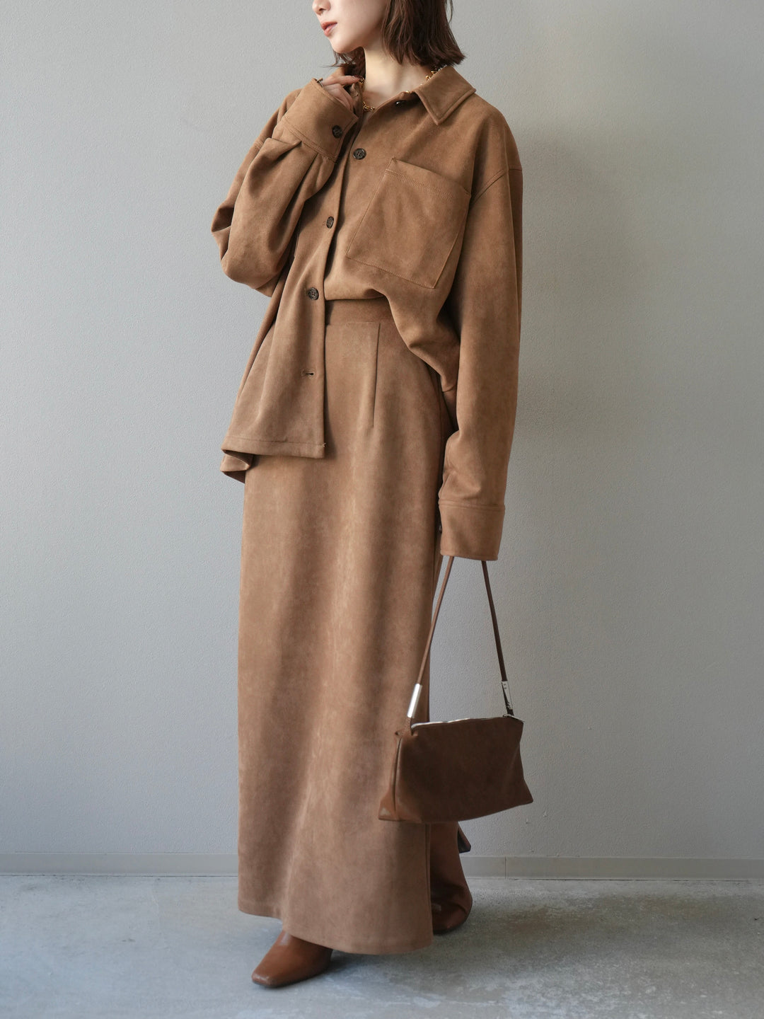 [予約]スエードタイトスカート/キャメル